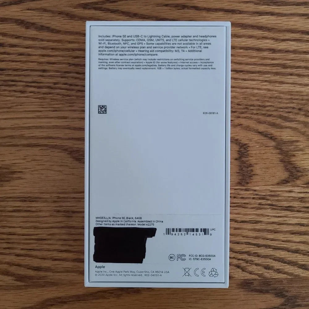 Authentic Replacement BOX ONLY For Apple iPhone SE - Black - 64GB - BOX ONLY